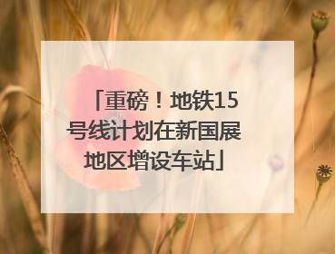 重磅！地铁15号线计划在新国展地区增设车站